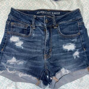 Dark Wash Blue Denim Ripped Shorts